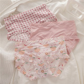 卡通动物印花牛奶丝少女三角裤 3条中腰冰丝内裤 女无痕日系韩版 夏