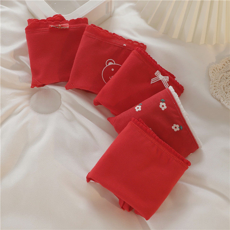 5条本命年红色内裤女生纯棉中腰喜庆结婚新年透气少女学生三角裤,女士内衣/男士内衣/家居服,女三角裤,淘宝优惠券,粉丝福利购,淘宝优惠卷