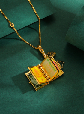 粉色立体翻页书本可打开吊坠项链