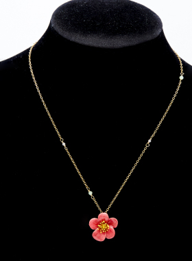 项链粉色梅花花朵绿色宝石锁骨链