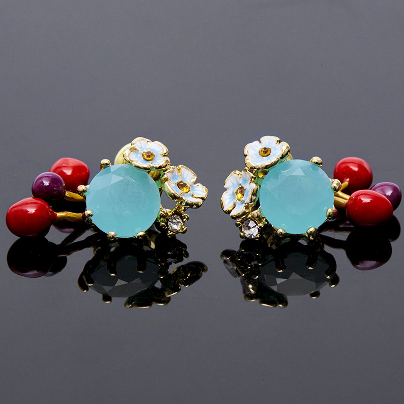 小众清新时尚珐琅彩蓝白色渐变花朵樱桃车厘子蓝宝石925银针耳钉,饰品/流行首饰/时尚饰品新,耳钉,淘宝优惠券,粉丝福利购,淘宝优惠卷