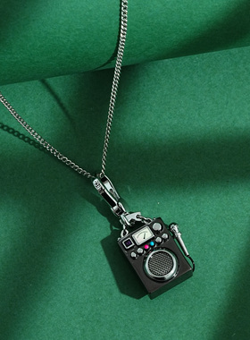 珐琅釉卡拉OK话筒唱歌机吊坠项链