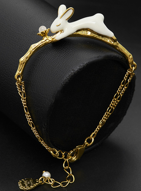 水晶珍珠白色兔子半手镯半手链女