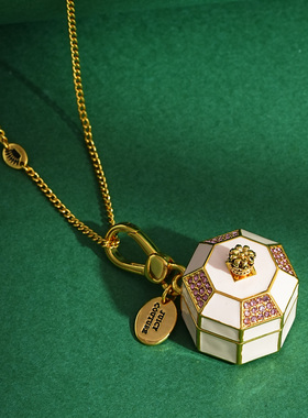 珐琅釉可打开粉色八音盒吊坠项链