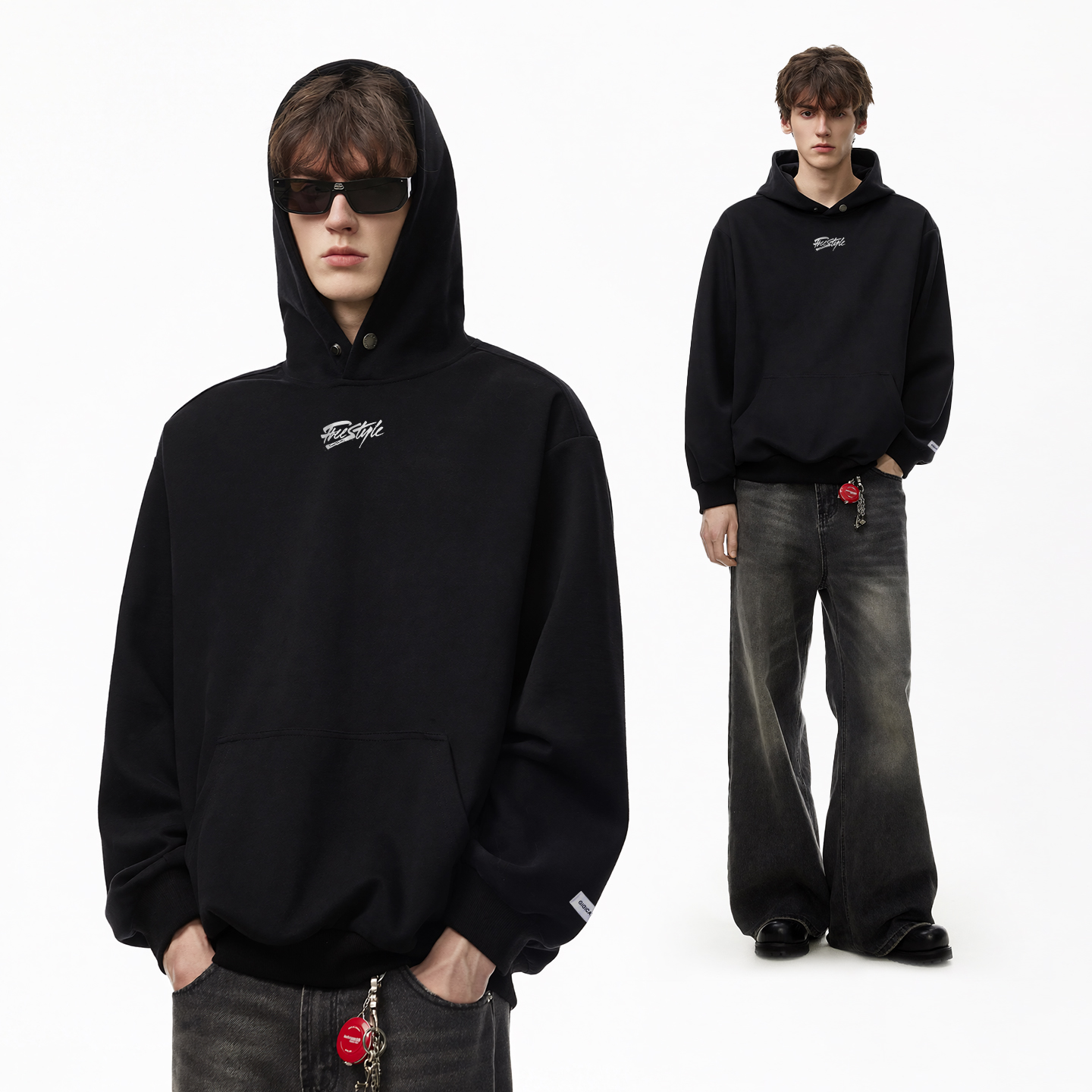 【于适同款】BONELESS美式纽扣连帽卫衣男秋冬季oversize重磅加厚