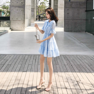 小清新少女甜美气质连衣裙女夏季 百搭裙子 新款 收腰显瘦高级感短款