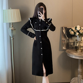 显瘦气质过膝裙 高级感修身 法式 荷叶边小众设计感连衣裙女秋冬新款