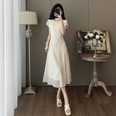 高级感修身 法式 温柔风优雅连衣裙女夏季 显瘦薄纱拼接气质绝美长裙