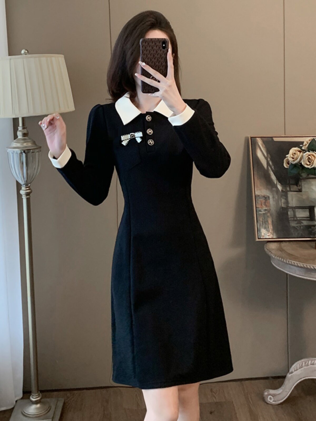 HIGH-END TEMPERAMENT THIN DRESS WOMENS SPRING AND AUTUMN DRESS 2025 NEW FRENCH SMALL DOLL COLLAR WAIST SKIRT