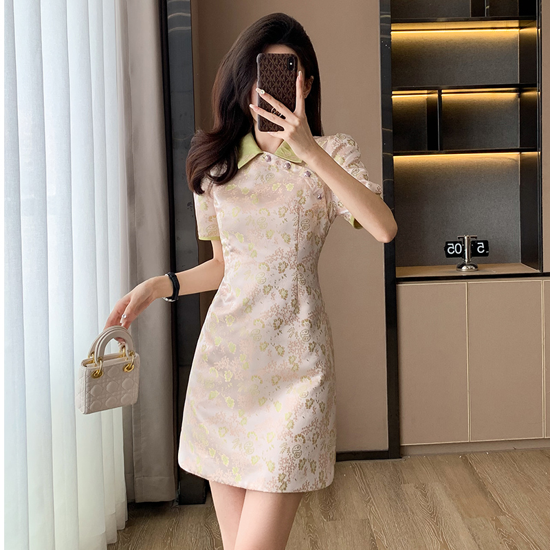 新中式刺绣提花改良旗袍裙