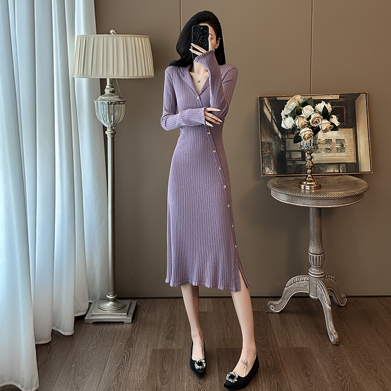 法式小香风针织连衣裙女秋冬新款