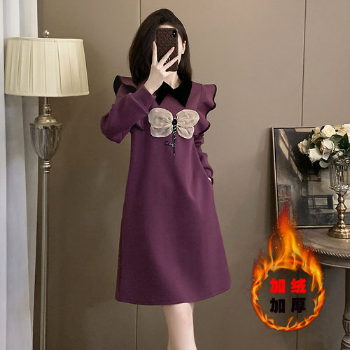 法式气质紫色绝美卫衣裙
