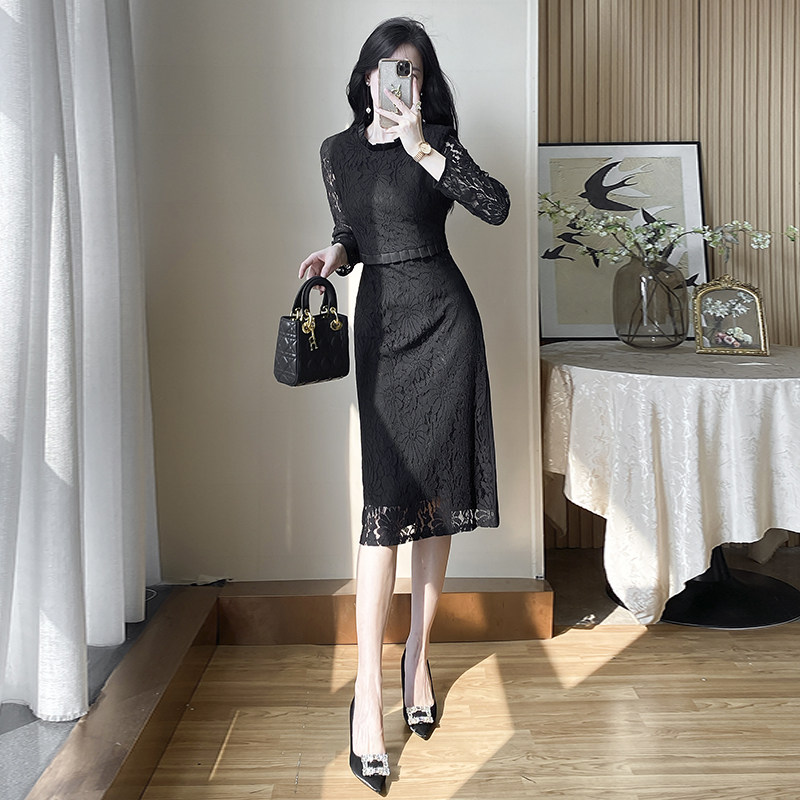 秋季新款女装气质修身显瘦长袖裙子蕾丝女神范黑色性感包臀连衣裙,女装/女士精品,大码内搭,淘宝优惠券,粉丝福利购,淘宝优惠卷