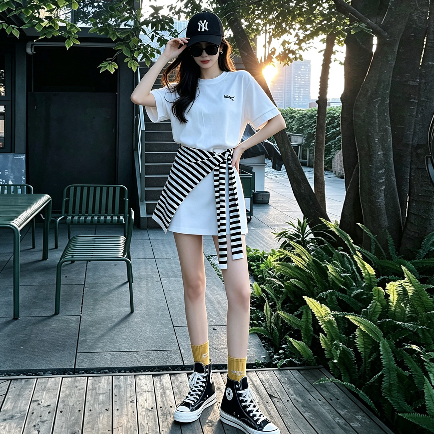 韩系休闲时尚运动穿搭套装女夏季简约刺绣短袖短裙洋气减龄三件套