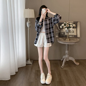 短裤 2025夏季 防晒衬衫 休闲学院风中性格子长袖 搭配减龄两件套 新款