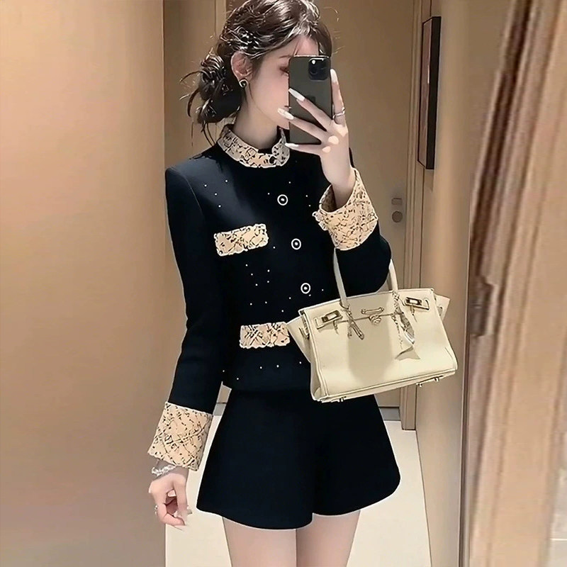 黑色小香风套装女秋冬富家千金感短外套上衣高腰短裤圣诞跨年穿搭,女装/女士精品,大码套装,淘宝优惠券,粉丝福利购,淘宝优惠卷