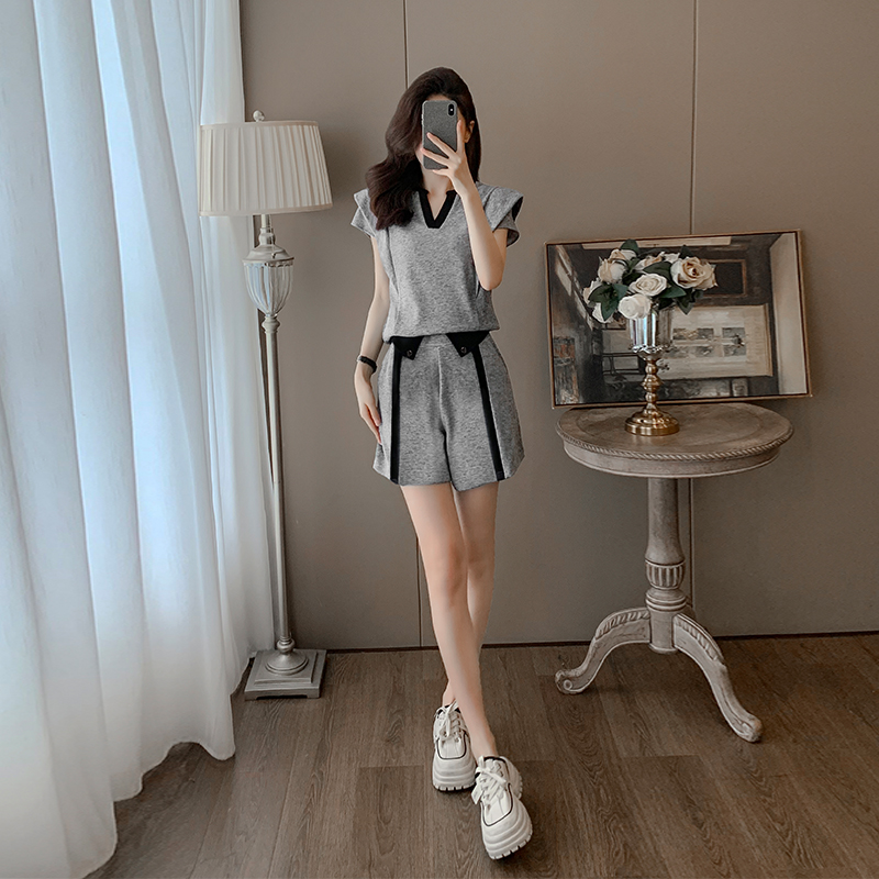 休闲运动风套装女夏季新款气质显瘦高级感时尚短袖上衣短款两件套