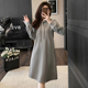 宽松显瘦休闲中长款 2023新款 卫衣连衣裙 卫衣女潮秋季 灰色连帽长袖