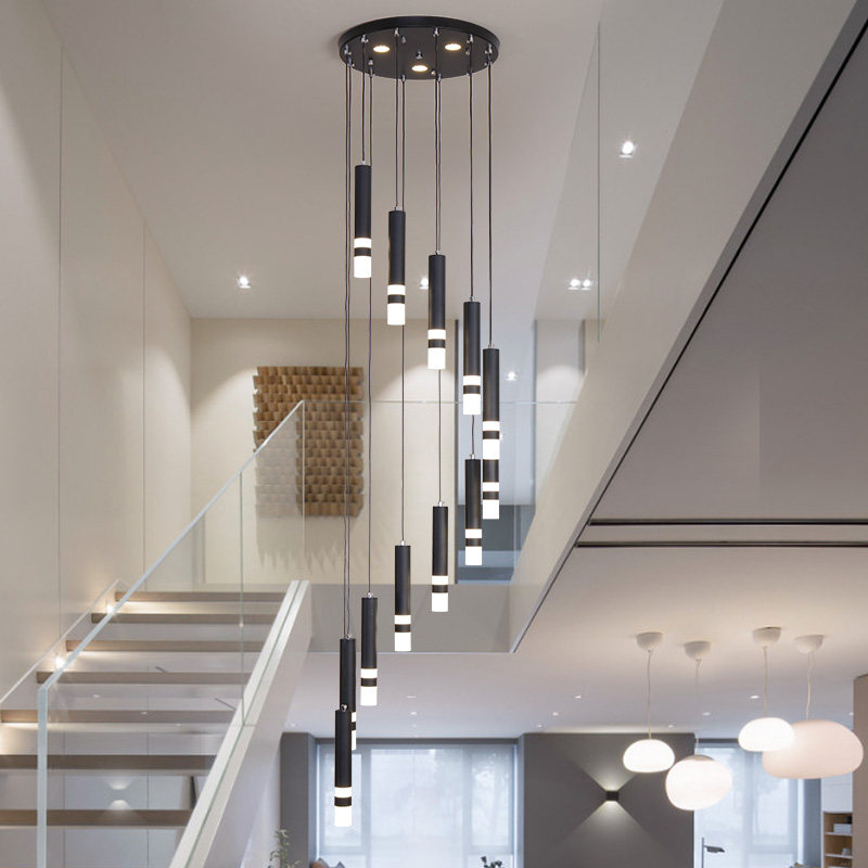 楼梯长吊灯现代简约北欧led创意旋转复式楼卧室床头餐厅店铺灯具
