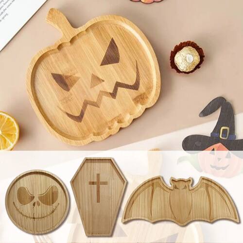 Halloween Gift Pumpkin Bat Cross Wooden Dinner Plate Hallowe