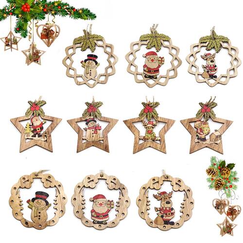 Hot!Set of Mix Christmas Wooden Pendants Ornaments Creative
