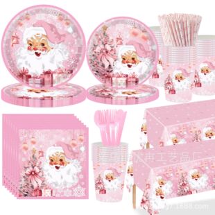 Pink Santa Claus Snowflake Theme Disposable Paper Tray Table