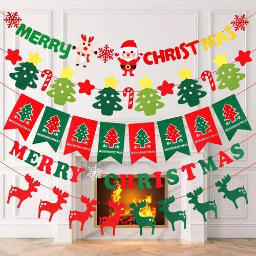 Merry Christmas Banner Holiday Bunting Garlands Festive Part