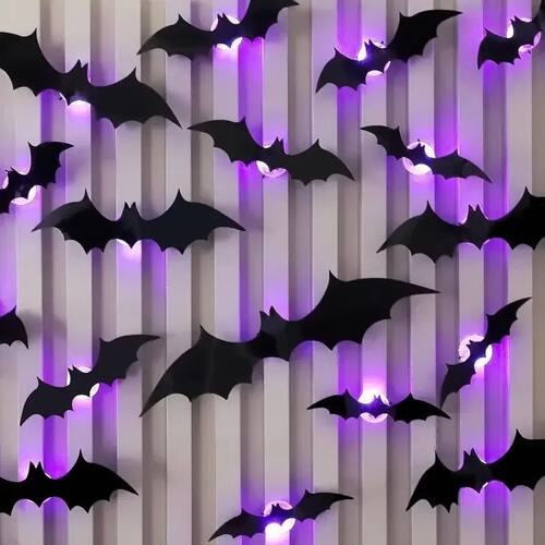 3D Bat Decor Halloween Purple Light/No Light Wall Sticker Ba