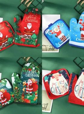 Kitchen Gloves Insulation Merry Christmas Pad Cooking Microw