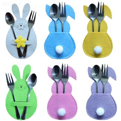 Easter Bunny Knife and Fork Holder 4Pcs/set Easter Eggs Rabb