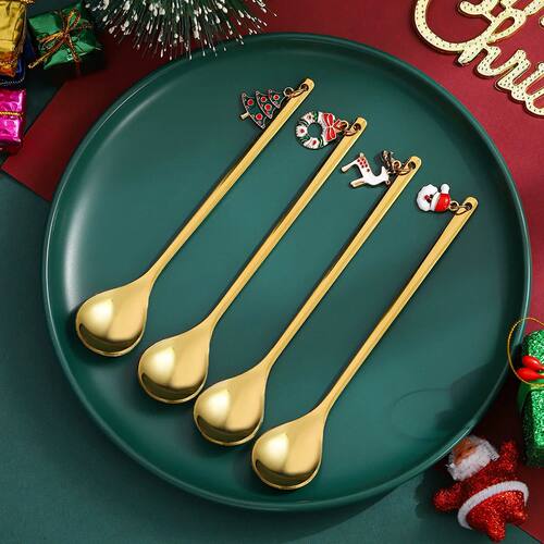 6pc Christmas Spoon and Fork Set Stainless Steel Creative Ta
