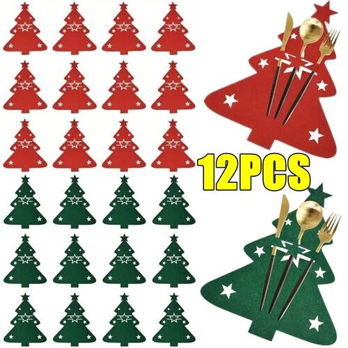 12-1PC Felt Christmas Tree Cutlery Rack Fork Spoon Bag Chris