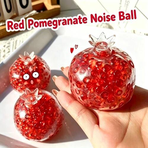 Red Pomegranate Crunchy Stress Ball Fidget Toys Handmade Pom