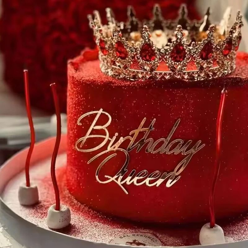 Acrylic Happy Birthday Queen Princess Cake Topper Gold Silve