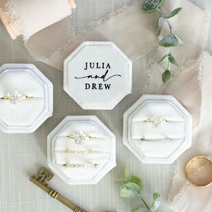 Personlized Wedding Velvet Ring Box Engagement Triple Slot O