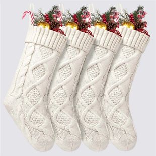 Christmas Color Socks Festive Decorat Knitted Holiday Ivory