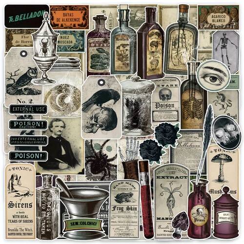 50PCS/Pack Vintage Potion Bottle Labels Stickers Retro Horro