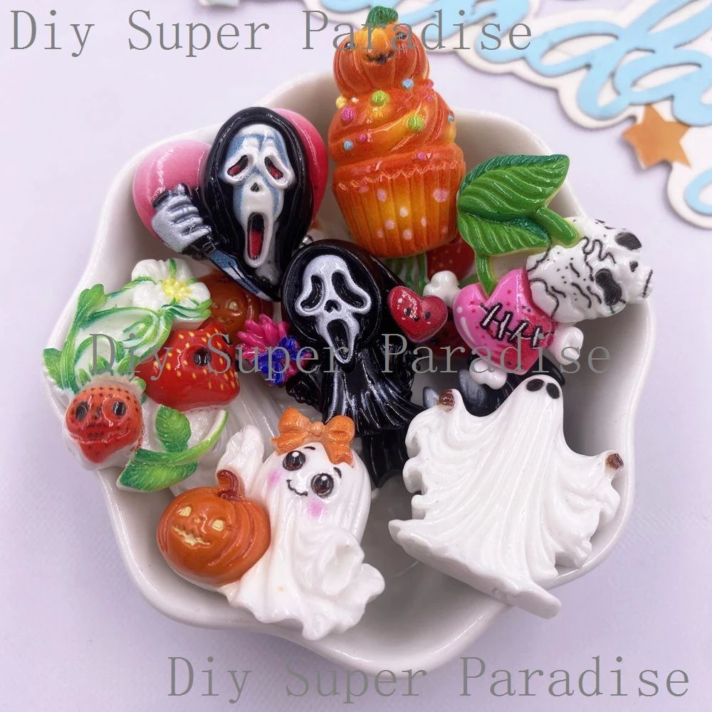 Resin Colorful 3D Cartoon Pumpkin Skull Head Ghost Strawberr