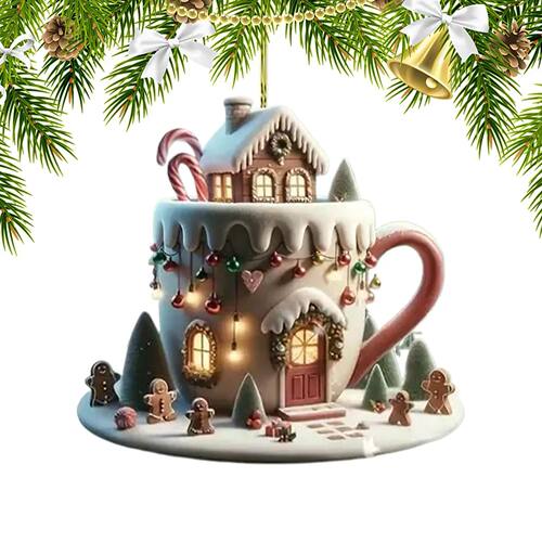 Coffee Cup Christmas Ornament Acrylic Cocoa Tree Pendant Orn