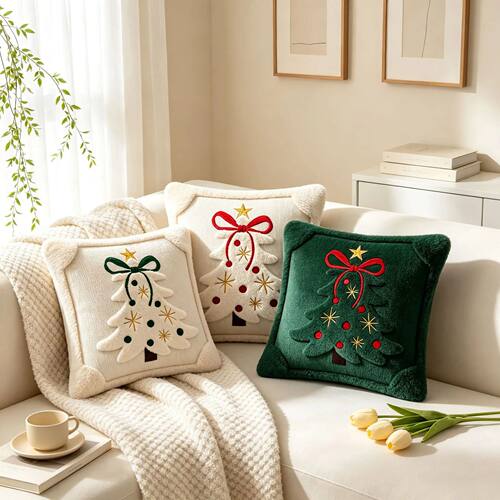 3D Embroidered Plush Pillow Cover, Christmas Throw Pillow Co
