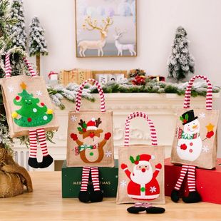 Reusable Long Legged Christmas Santa Bags Snowman Tote Gifts
