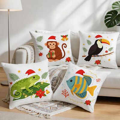 Animals Christmas Hats Pillowcase Printed Polyester 40/45/50