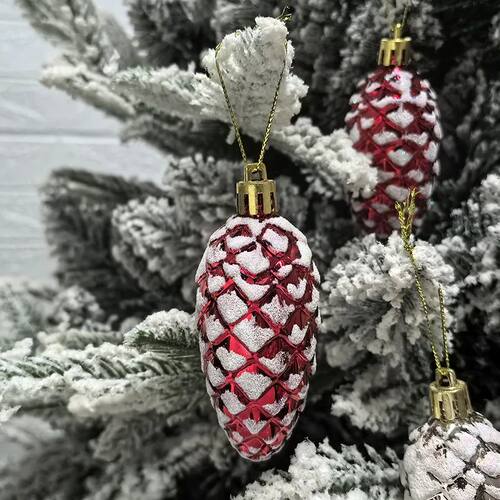 5Pcs Christmas Glittery Pine Cone Ornaments Set Festive Shin
