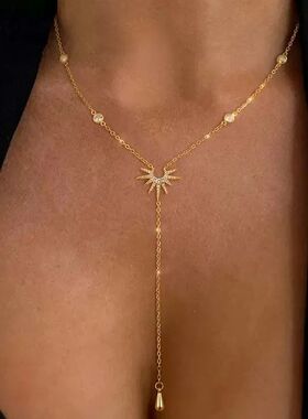 Stainless Steel Y-Shaped Pendant Necklace for Women Girls El