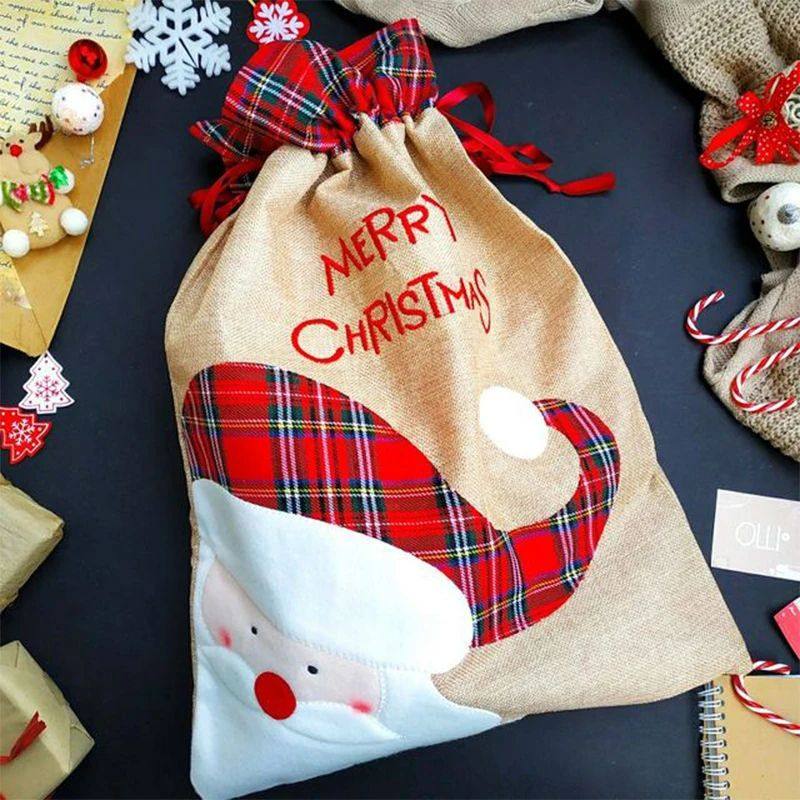 Large Christmas Gift Bag Handmade Drawstring Linen Packing B