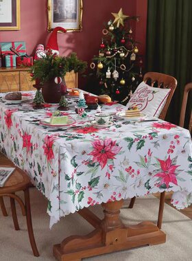 Christmas Rectangle Tablecloth Christmas White Snowflake Dec