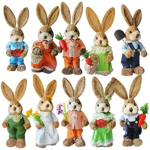 Straw Rabbits Bunny New Easter Cute Decorations Party Rustic