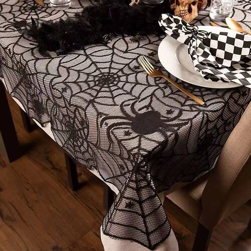 Halloween Lace Table Cloth Black Bat Spider Tablecloth Firep