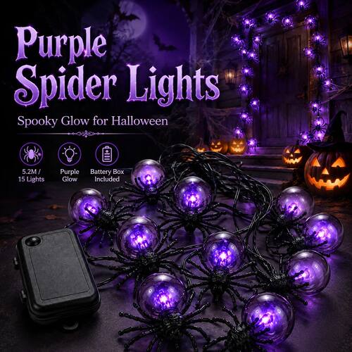 Halloween String Lights Spider Garland Fairy Lights Battery