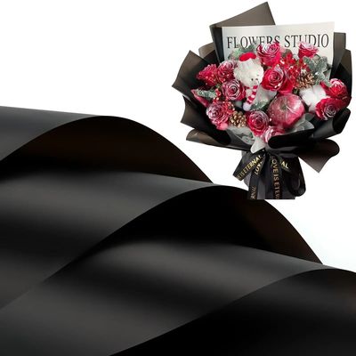 20 Sheets Matte Black Flower Wrapping Paper with Golden Edge